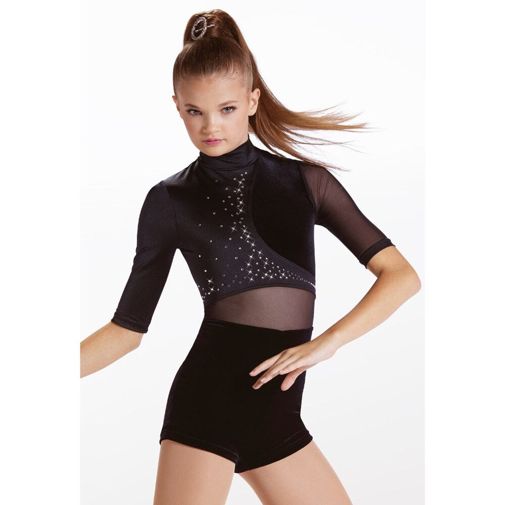 Dance Costume Weissman 14912 XS Adult Black Mesh Acro Jazz Rhinestones
